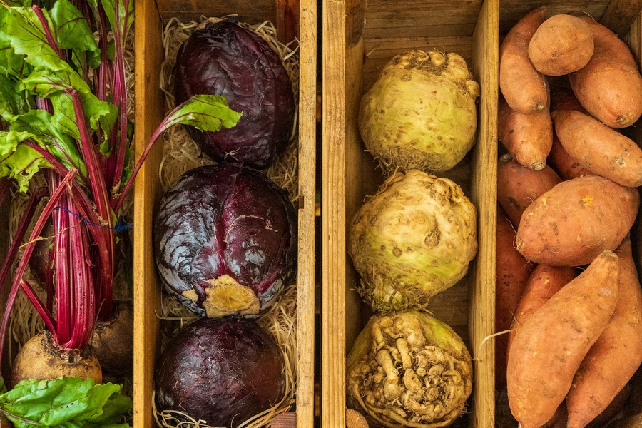 A box of mixed vegetables from local growers